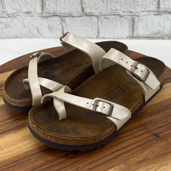 Birkenstock Mayari Womens Sz. 6 Regular Fit Pearl White Leather Toe Loop Sandals - Picture 1 of 14